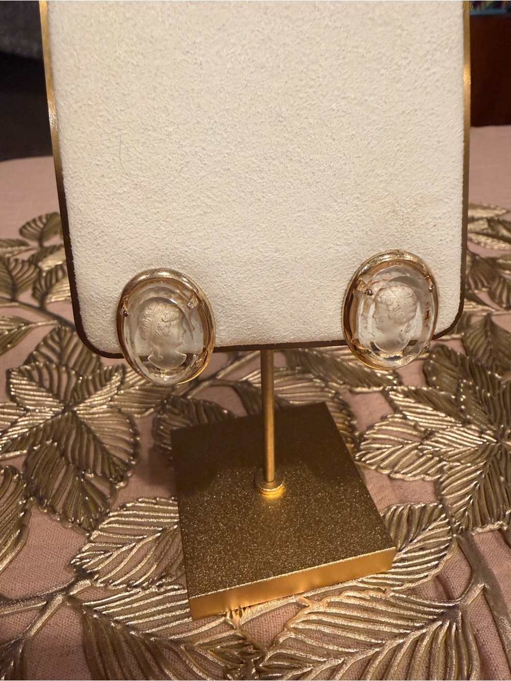 Warner Gold and Clear Cameo Glass Clip-On Earrings - Women Jewelry